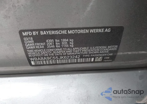 2018 BMW 320I z USA, uszkodzony, nr VIN WBA8A9C55JK623242